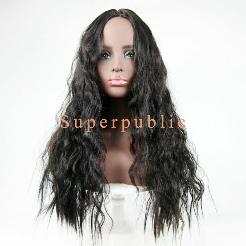 Superpublic Wigs Long Curly Black Wigs for Women Black Wavy Wig Natural Looking Loose Wave Hair Glueless Heat Resistant Synthetic Wig Hair Replacement Wig