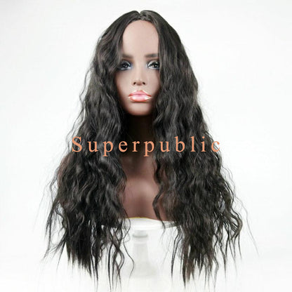 Superpublic Wigs Long Curly Black Wigs for Women Black Wavy Wig Natural Looking Loose Wave Hair Glueless Heat Resistant Synthetic Wig Hair Replacement Wig