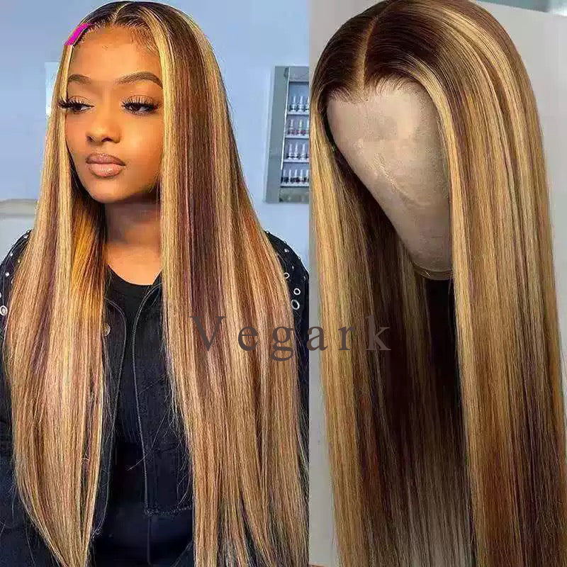 Vegark Wigs Elegant Brown Graduated Long Wig Cosplay Wig for Women Fashion Wig Long Wig Girl Hair