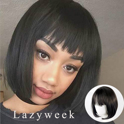 Lazyweek Wigs Synthetic Straight Short Bob Wig with Bangs for Women, Black, Cosplay Costume Daily Party Use