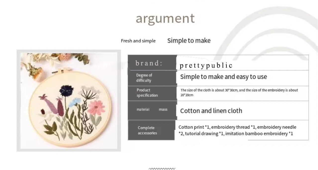 prettypublic Embroidery,4 Sets Cross Stitch Kits for Beginners with Stamped Flower Pattern, Starter Kits for Adults Hand Craft Lover with Embroidery Hoop, Instructions and Threads
