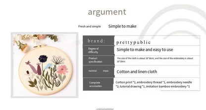 prettypublic Embroidery,4 Sets Cross Stitch Kits for Beginners with Stamped Flower Pattern, Starter Kits for Adults Hand Craft Lover with Embroidery Hoop, Instructions and Threads
