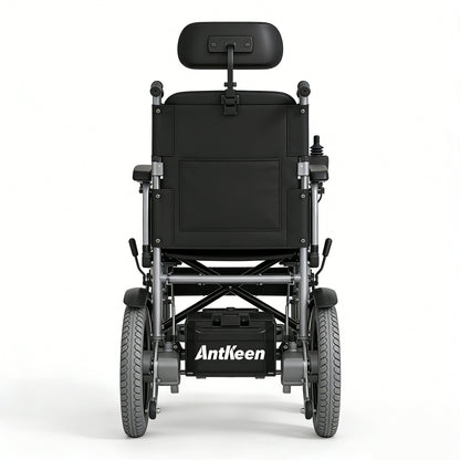 AntKeen Foldable Electric Wheelchair for Adults, Lightweight Power Wheelchair with Headrest, All Terrain Motorized Wheelchair for Seniors and Disabled, Portable Medical Mobility Aid