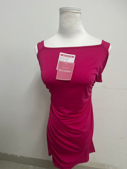 Wearose Pink Sleeveless Dress - Asymmetric One-Shoulder with Side Ruching