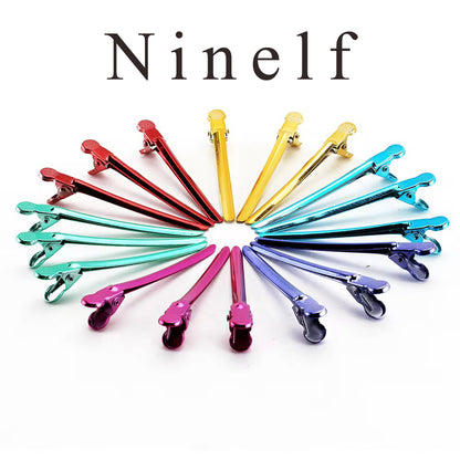 Ninelf Hair clamps,9.5cm 6 Color Salon Section Hair Duckbill Clips Metal Duck Bill Hair Clip for Hairstyling
