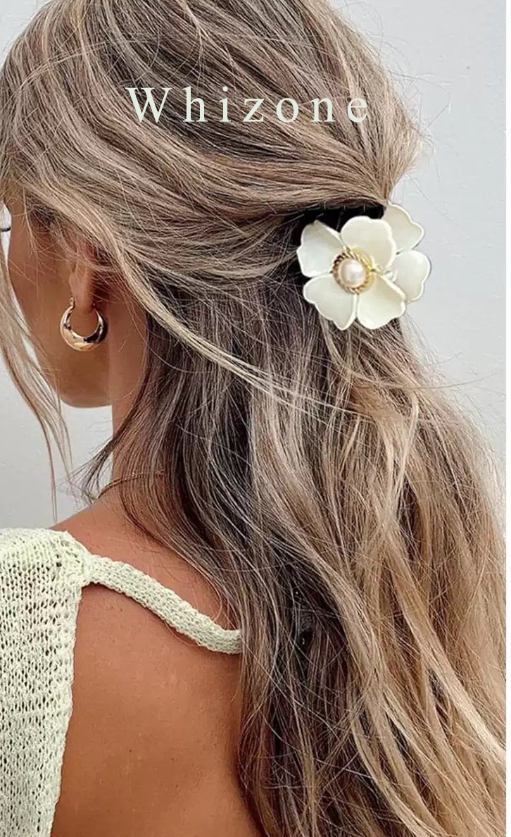 Whizone Hair clamps Flower Hair Claw Clips Big Flower Hair Jaw Clips Faux Pearl Hair Clamps Non Slip Hair Clips Accessories for Women Girls