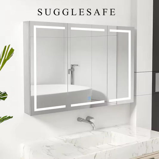 SUGGLESAFE Medicine cabinets Super Large Storage Space Three Doors Bathroom Cabinet Touch Switch Medicine Cabinet LED Mirror Cabinet