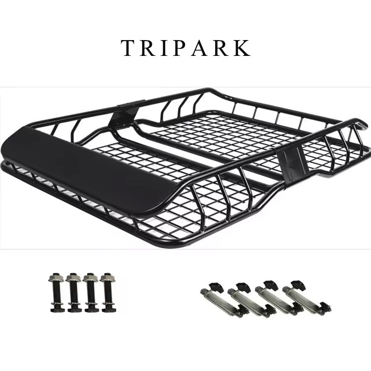 TRIPARK Luggage racks for motor cars Roof Rack Cargo Basket 250LBS with Extension Heavy Duty Steel Universal Car Van Roof Top Luggage Storage Holder Basket for Travel Weight Capacity