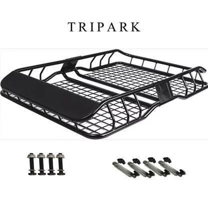 TRIPARK Luggage racks for motor cars Roof Rack Cargo Basket 250LBS with Extension Heavy Duty Steel Universal Car Van Roof Top Luggage Storage Holder Basket for Travel Weight Capacity