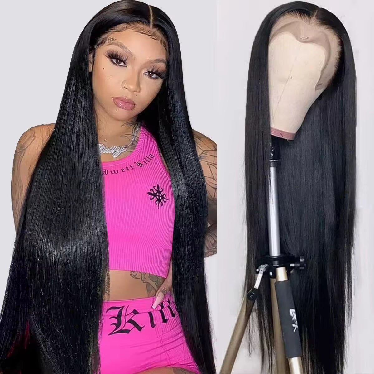 prettypublic Wigs,Straight Lace Front Wigs Human Hair Pre Plucked Raw Indian Hair 13x4 HD Transparent Lace Frontal Wigs for Black Women