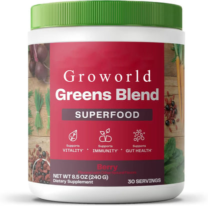Groworld Dietary food supplements Superfood Greens Powder, Digestive Enzymes with Probiotics and Prebiotics, Gut Health, Bloating Relief for Immunity And Gut Health Support