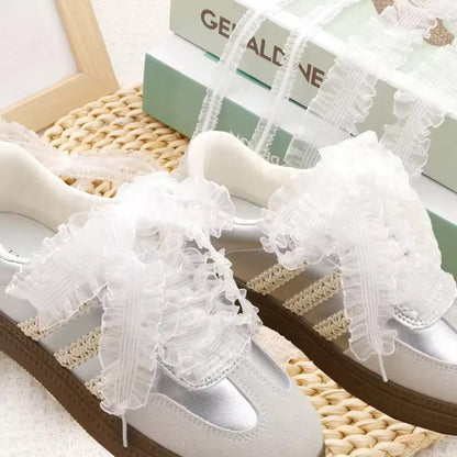 NOTHINGMOON Shoe laces,Mushroom Curled Elastic Lace Shoelaces Fairy Style Rolled Fungus Trimmed Satin Ribbon Shoe Laces