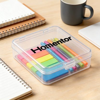 Homentor Clear Plastic Storage Box, Multi-Functional Portable Organizer Container, Stackable & Sealed Plastic boxes for Stationery, Jewelry & Small Items