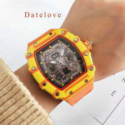 Datelove Wristwatches Luxury Tonneau Square Watches Analog Punk Chronograph Unique Sports Wrist Watch Movement Luminous Design with Rubber Band
