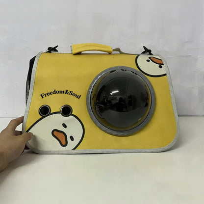 Freedom&Soul Backpacks for Pets - Portable Cat & Dog Travel Carrier with Bubble Window, Breathable Mesh & Cute Cartoon Design, Ideal for Small Pets Up to 15 lbs