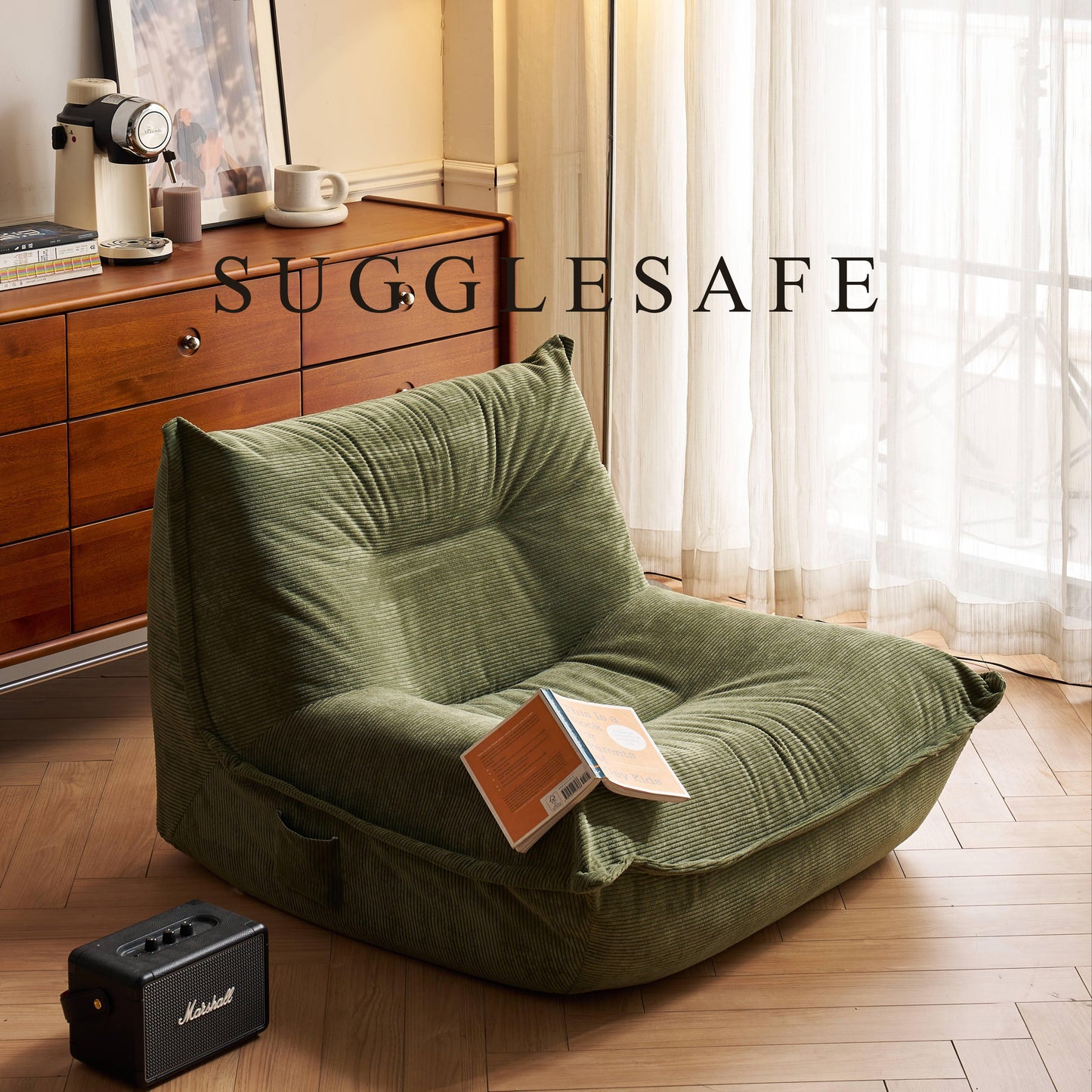 SUGGLESAFE sofas Bean Bag Chairs for Adults Giant BeanBag Chair Sofa Memory Foam Bean Bag Chair Couch with Ergonomic Design for Adults and Kids Home Living Room Bedroom Office Home Gaming Salon(Dark Green)