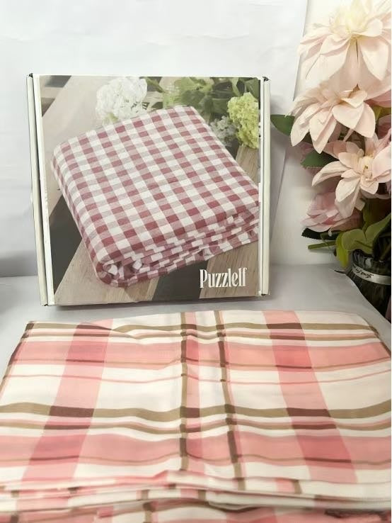 Puzzlelf  Red Gingham Queen Bedsheets, Soft Brushed Microfiber Plaid Queen Bed Sheets
