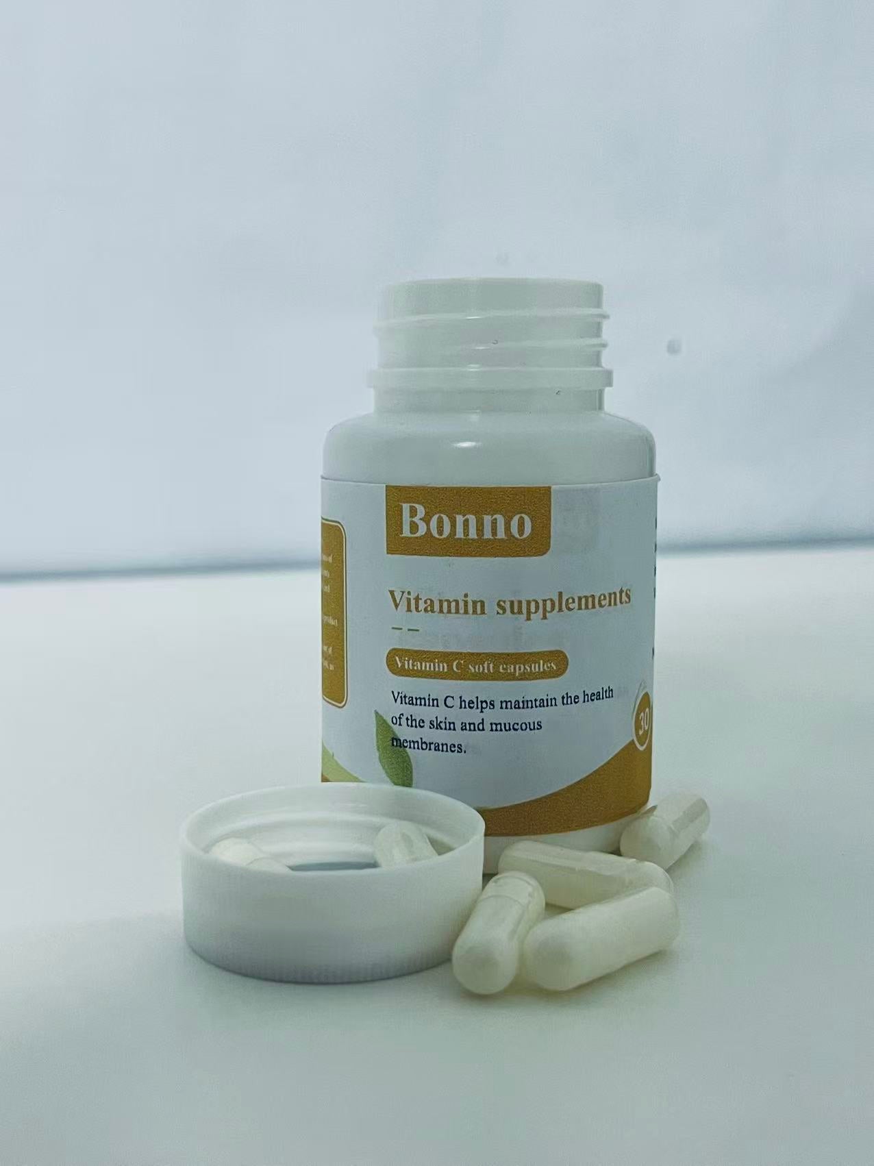 Bonno Vitamin C Capsules (30 Count) - High-Potency Vitamin C Supplement for Skin & Mucous Membrane Health, Easy-to-Absorb, Preservative-Free Daily Antioxidant Support