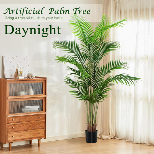Daynight Artificial plants,other than Christmas trees,6ft(180cm) Artificial Palm Tree for Home Decor, 6 Feet Faux Plant Fake Silk Tropical Kentia Areca Trees with Pot for Indoor Outdoor House Living Room Office Porch Garden (6 ft Tall)
