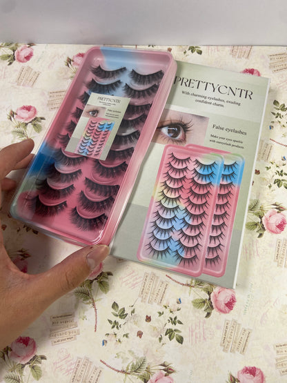 PRETTYCNTR Lashes Natural Look Short Cat Eye Natural Lashes Fluffy Wispy False Eyelashes 10 Pairs Faux Mink Strip Eye Lashes Pack for Daily Makeup (F7 | 6-15mm)
