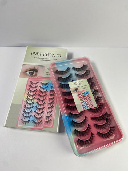 PRETTYCNTR Lashes Natural Look Short Cat Eye Natural Lashes Fluffy Wispy False Eyelashes 10 Pairs Faux Mink Strip Eye Lashes Pack for Daily Makeup (F7 | 6-15mm)