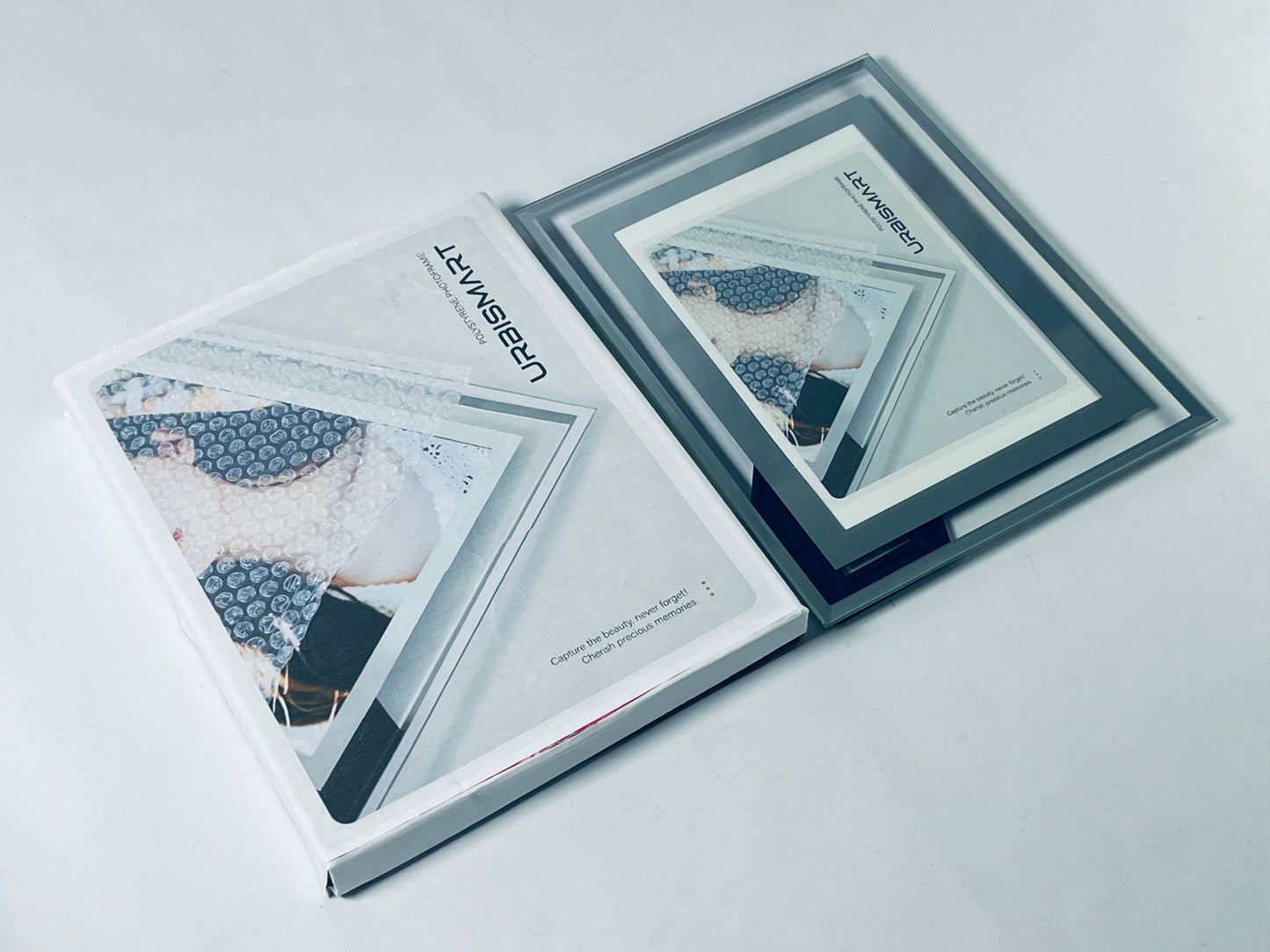 URBISMART Acrylic Picture Frames, Clear Picture Frames with Stand, Magnetic Frame Acrylic Lucite Frameless Transparent Cubes Floating Gift for Home Office Desktop Display Horizontally or
