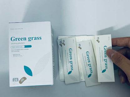 Green grass sticking plasters Flexible Fabric Adhesive Bandages, First Aid and Wound Care Supplies, All-One Size, 24 Count