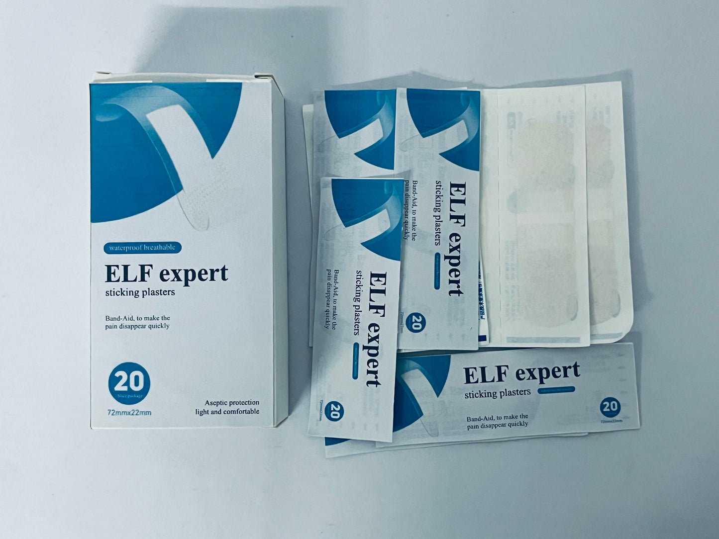 ELF expert sticking plasters Flexible Adhesive Bandages Sterile Bandage Strips with Non-Stick Pad, Latex Free, Wound Care for First Aid Kit (20 Bandages)