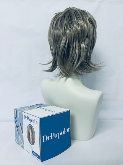 DrPopular short Brown Mix Straight Hair Wig with side bangs