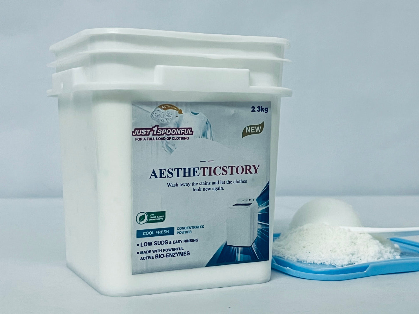 AESTHETICSTORY Laundry detergents Detergent Powder – Deep Cleaning, Removes Dirt, Grease, Stains – Non-toxic, Vegan, Fragrance Free Laundry for Sensitive Skin