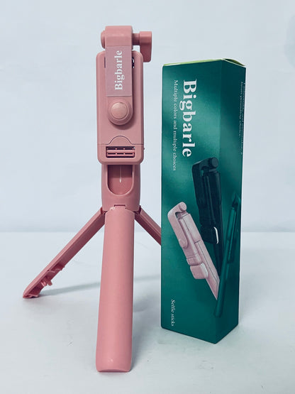 Bigbarle Selfie sticks Selfie Stick Tripod, All-in-one Extendable Aluminum Phone Tripod with Rechargeable Bluetooth Remote for iPhone, Samsung, Google, LG, Sony and More, Fitting 4.7-7 inch Smartphones, Pink