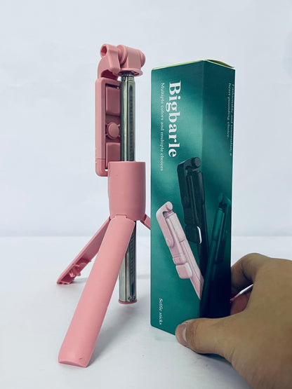 Bigbarle Selfie sticks Selfie Stick Tripod, All-in-one Extendable Aluminum Phone Tripod with Rechargeable Bluetooth Remote for iPhone, Samsung, Google, LG, Sony and More, Fitting 4.7-7 inch Smartphones, Pink