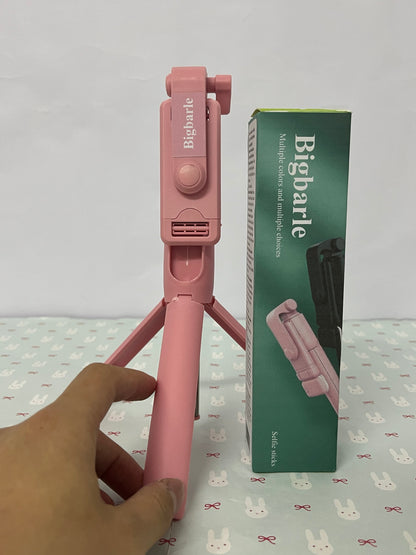 Bigbarle Selfie sticks Selfie Stick Tripod, All-in-one Extendable Aluminum Phone Tripod with Rechargeable Bluetooth Remote for iPhone, Samsung, Google, LG, Sony and More, Fitting 4.7-7 inch Smartphones, Pink