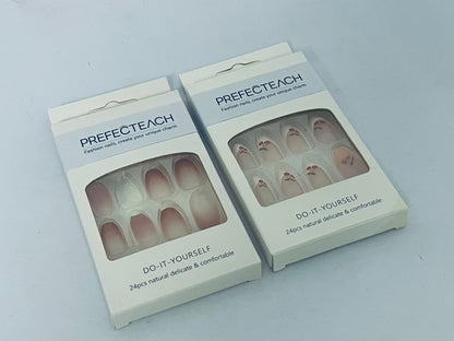 PREFECTEACH 24Pcs Cherry Press on Nails Short Almond Fake Nails Red French Tip Glossy Glue on Nails Cute Nude Full Cover Petite False Nails Red Summer Artificial Acrylic Nails Manicure for Women 24Pcs