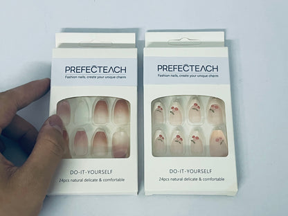 PREFECTEACH 24Pcs Cherry Press on Nails Short Almond Fake Nails Red French Tip Glossy Glue on Nails Cute Nude Full Cover Petite False Nails Red Summer Artificial Acrylic Nails Manicure for Women 24Pcs