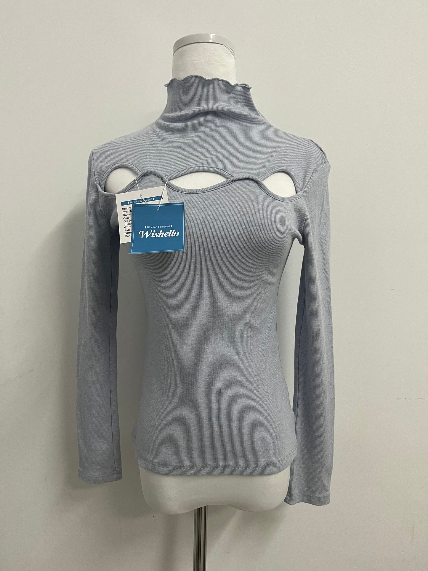 Wishello Women's Cutout Tops Basic Long Sleeve Round Neck Slim Fit Sweaters