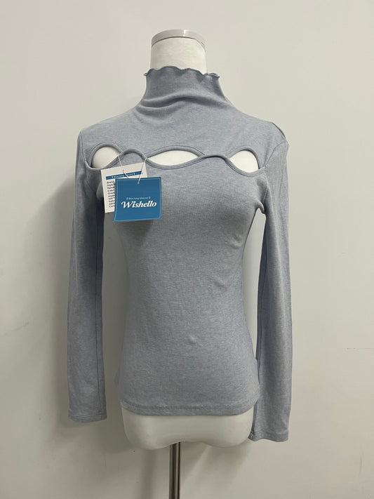 Wishello Women's Cutout Tops Basic Long Sleeve Round Neck Slim Fit Sweaters