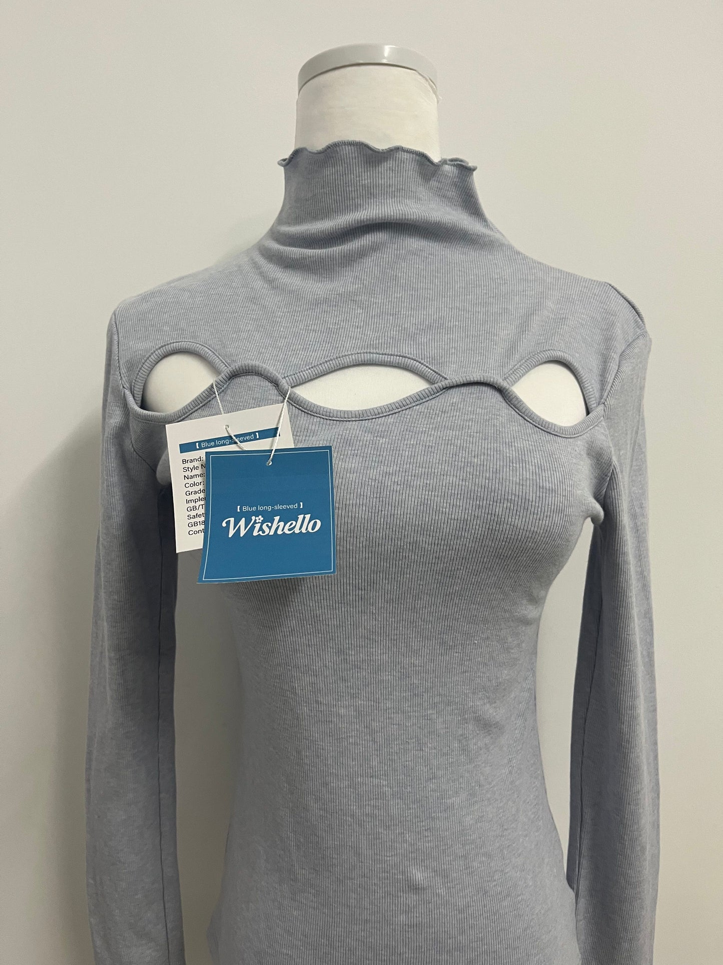 Wishello Women's Cutout Tops Basic Long Sleeve Round Neck Slim Fit Sweaters
