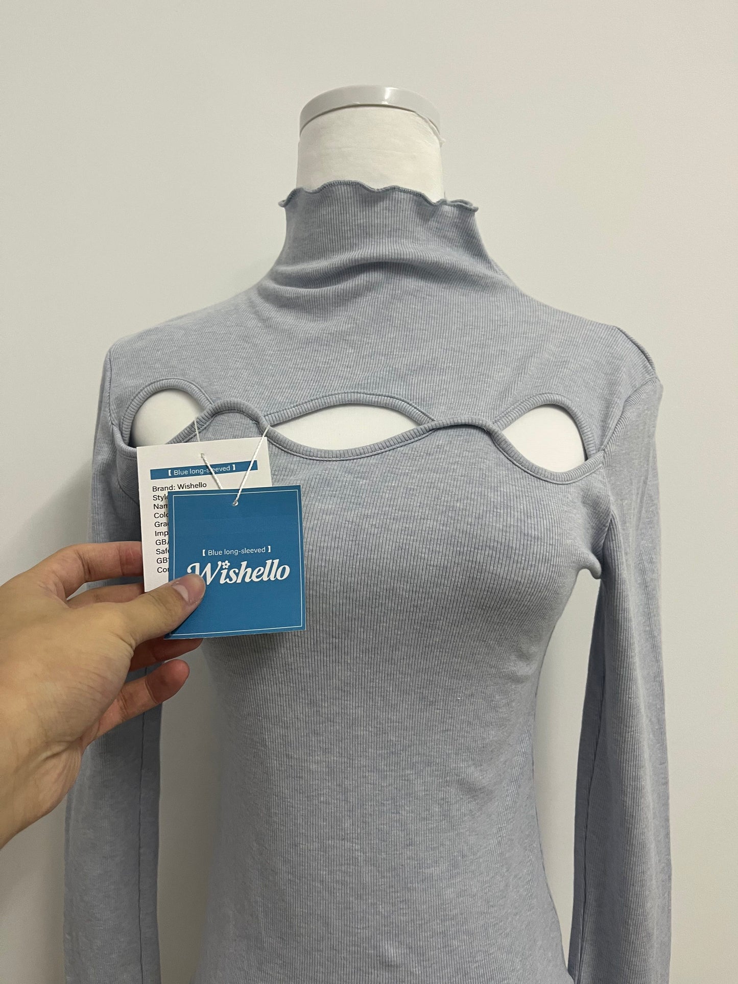 Wishello Women's Cutout Tops Basic Long Sleeve Round Neck Slim Fit Sweaters