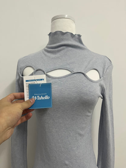 Wishello Women's Cutout Tops Basic Long Sleeve Round Neck Slim Fit Sweaters