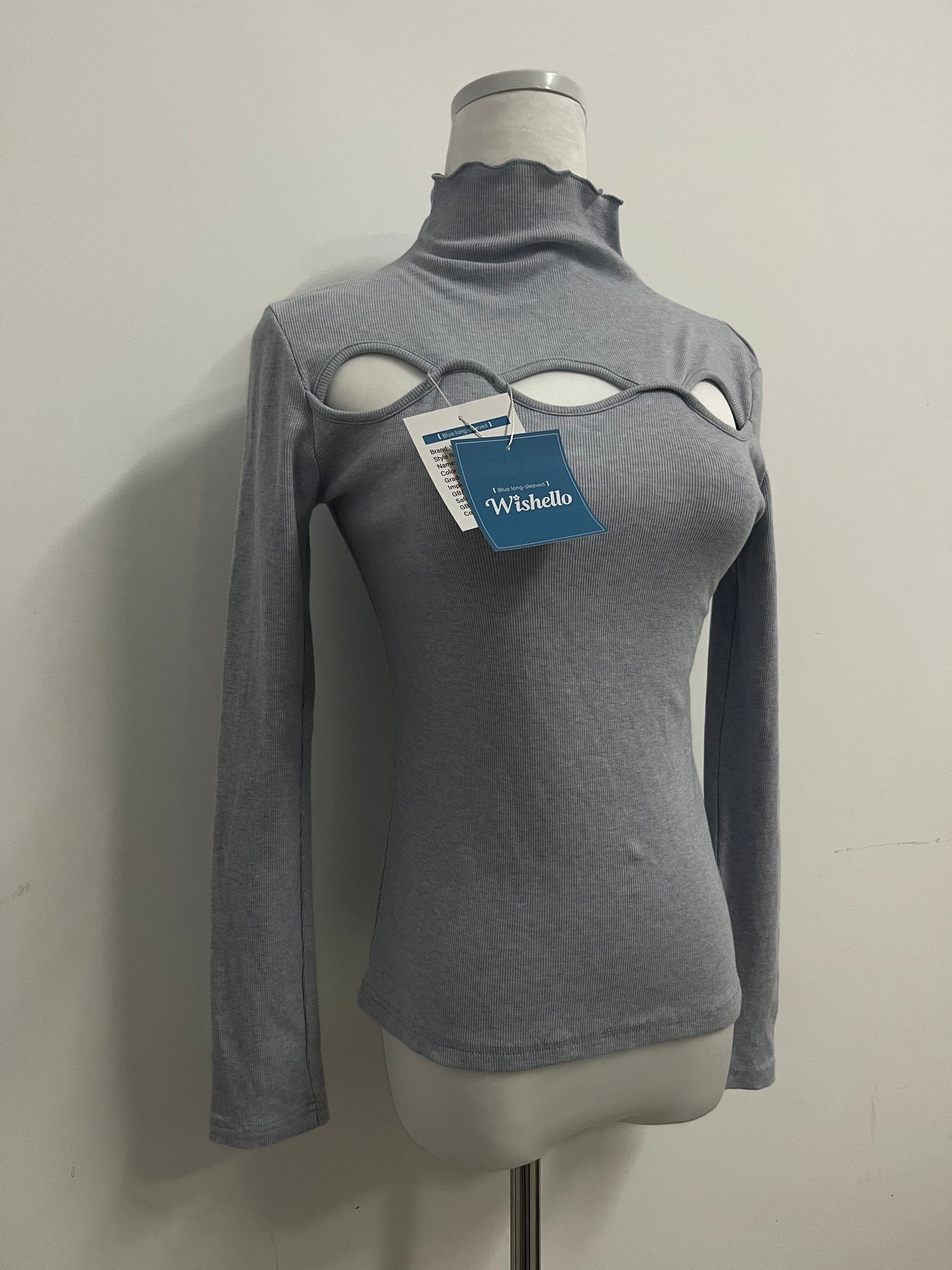 Wishello Women's Cutout Tops Basic Long Sleeve Round Neck Slim Fit Sweaters