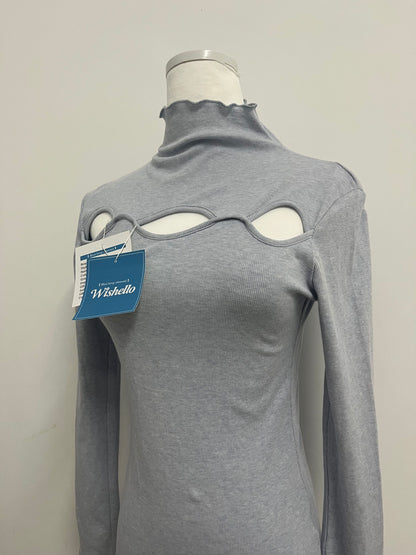 Wishello Women's Cutout Tops Basic Long Sleeve Round Neck Slim Fit Sweaters