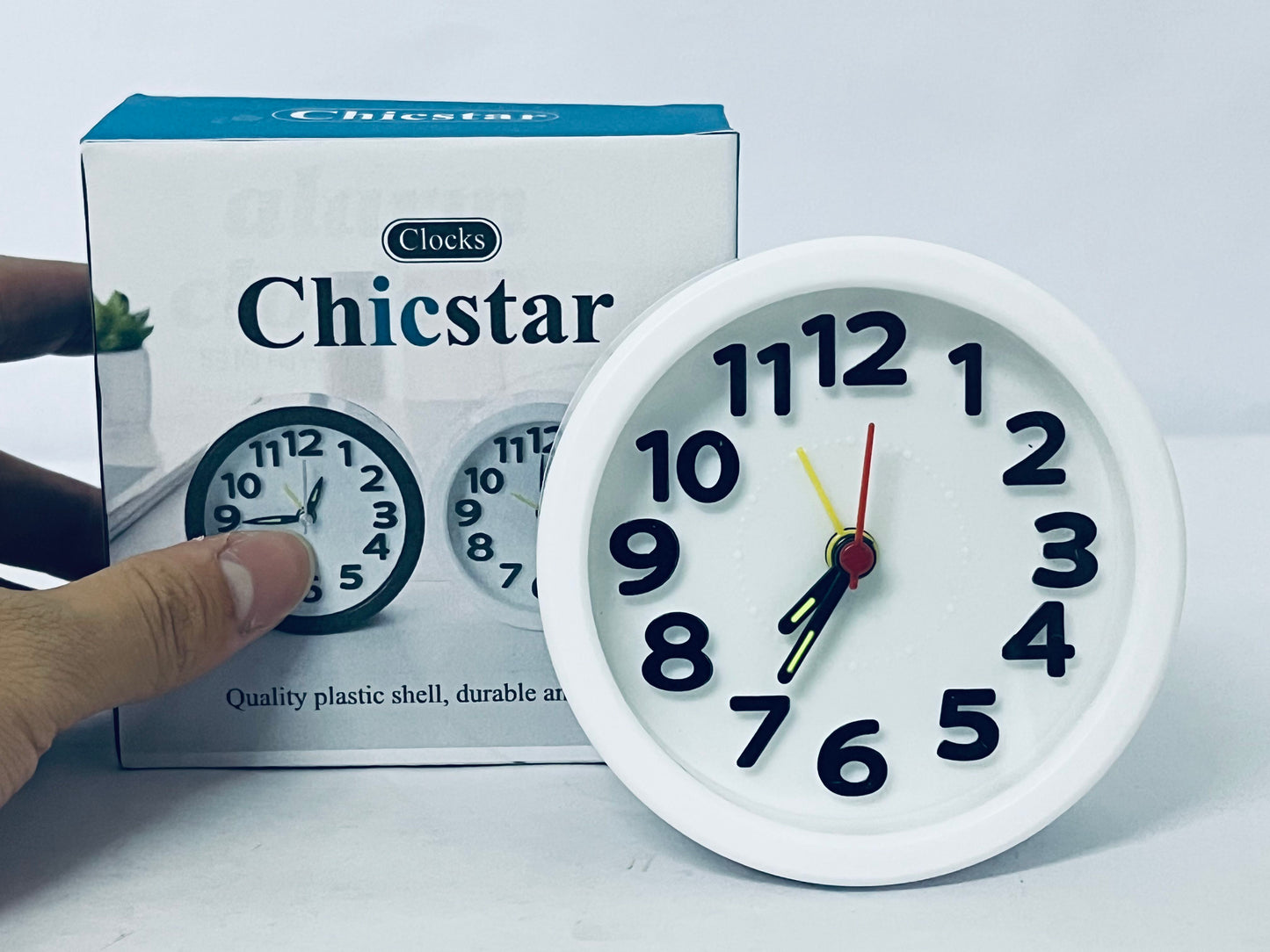 Chicstar Clocks Desktop Clock – No-Tick Design – Easy to Read Silent Sweep Mantle Clock – Quiet Tabletop Clocks with Hands, & Battery Cover; White