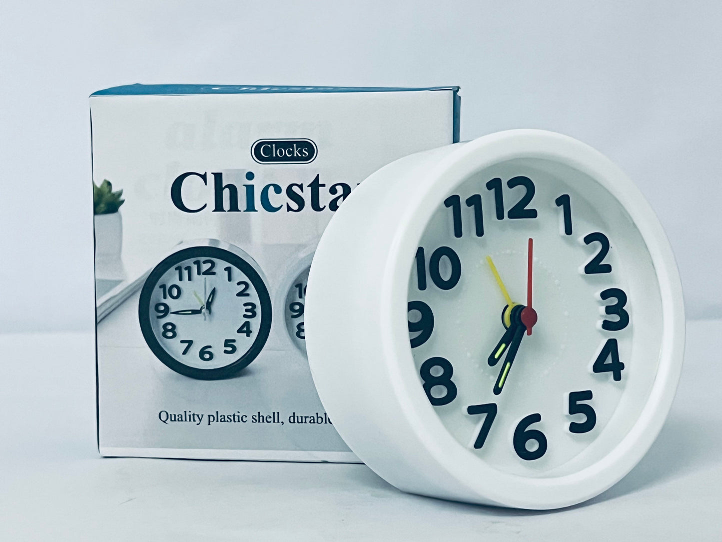 Chicstar Clocks Desktop Clock – No-Tick Design – Easy to Read Silent Sweep Mantle Clock – Quiet Tabletop Clocks with Hands, & Battery Cover; White
