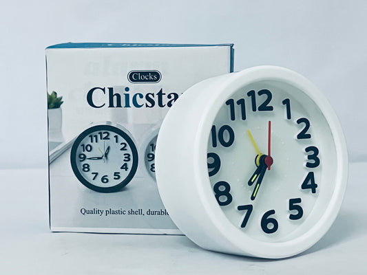 Chicstar Clocks Desktop Clock – No-Tick Design – Easy to Read Silent Sweep Mantle Clock – Quiet Tabletop Clocks with Hands, & Battery Cover; White