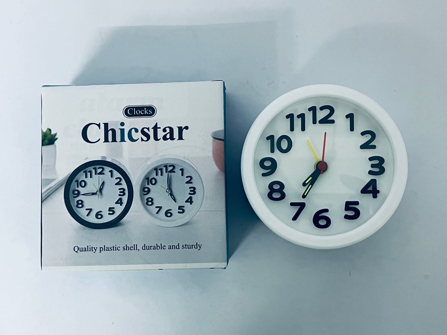 Chicstar Clocks Desktop Clock – No-Tick Design – Easy to Read Silent Sweep Mantle Clock – Quiet Tabletop Clocks with Hands, & Battery Cover; White