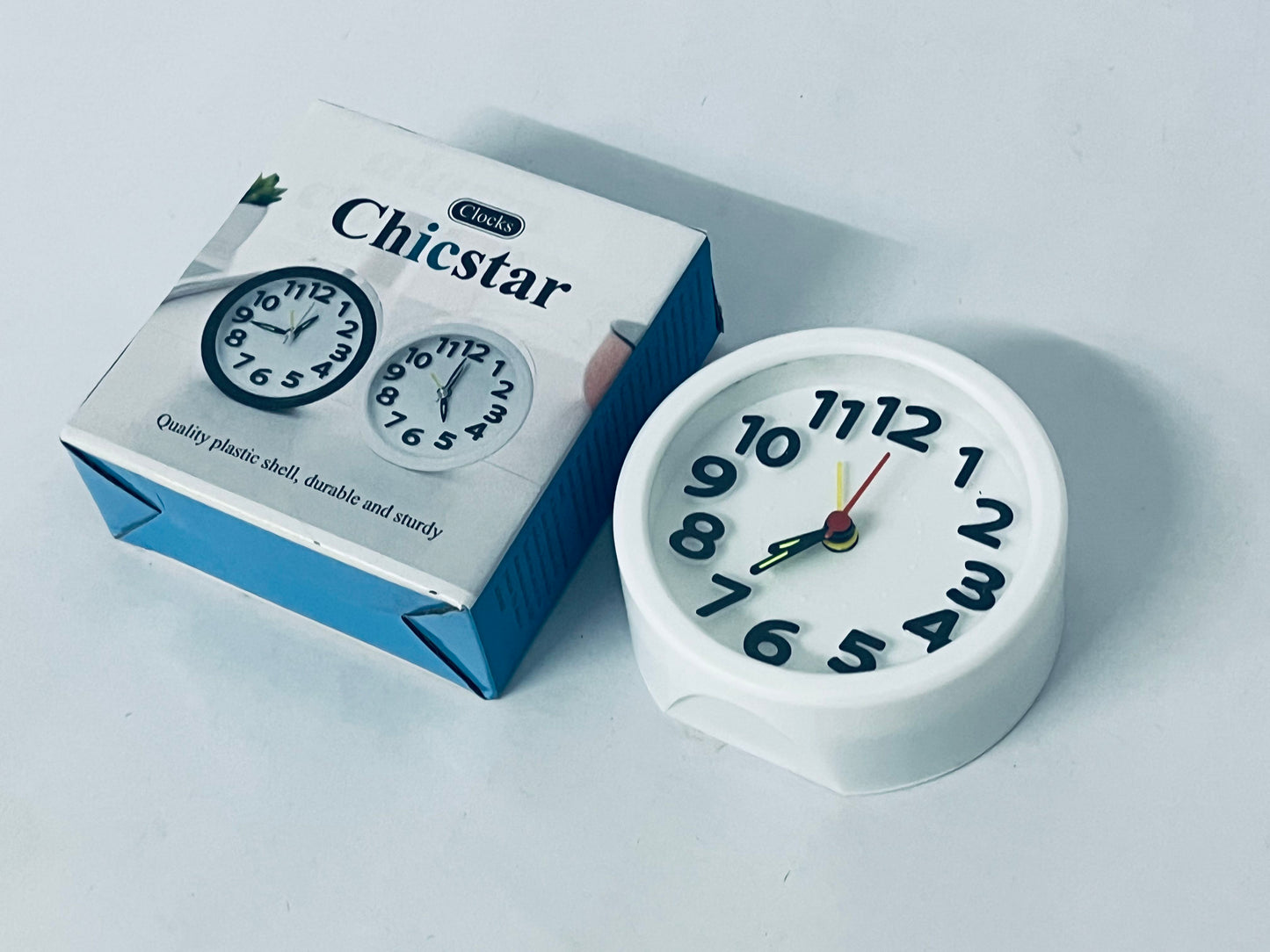 Chicstar Clocks Desktop Clock – No-Tick Design – Easy to Read Silent Sweep Mantle Clock – Quiet Tabletop Clocks with Hands, & Battery Cover; White