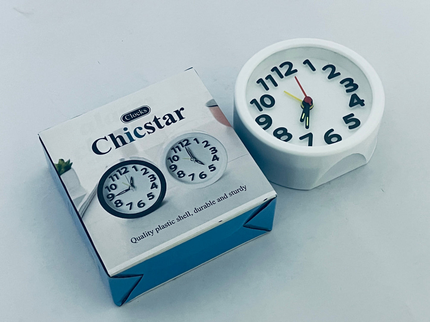 Chicstar Clocks Desktop Clock – No-Tick Design – Easy to Read Silent Sweep Mantle Clock – Quiet Tabletop Clocks with Hands, & Battery Cover; White