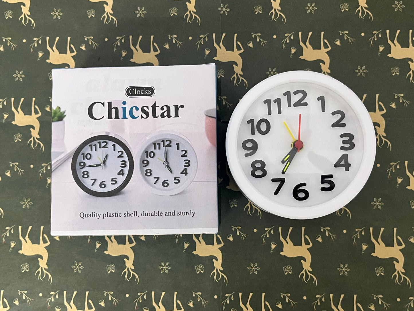 Chicstar Clocks Desktop Clock – No-Tick Design – Easy to Read Silent Sweep Mantle Clock – Quiet Tabletop Clocks with Hands, & Battery Cover; White