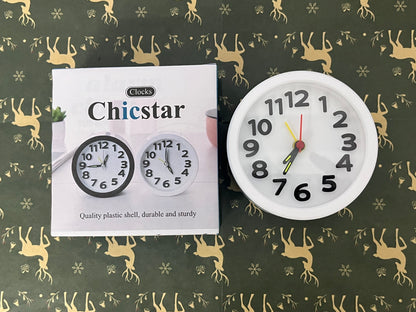 Chicstar Clocks Desktop Clock – No-Tick Design – Easy to Read Silent Sweep Mantle Clock – Quiet Tabletop Clocks with Hands, & Battery Cover; White